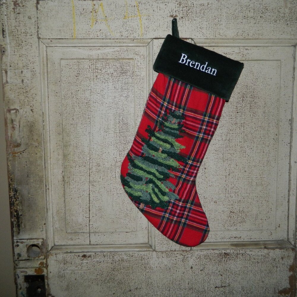 Pottery Barn Forest Plaid Christmas Stocking "Brendan" (K-31)